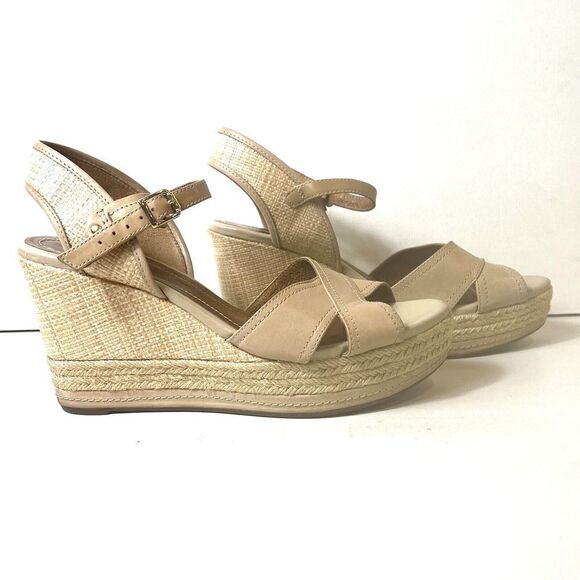 Clarks Indigo Rope Wedge Sandal Casual Women 10M Tan Leather Sling Back Open Toe - Picture 4 of 11